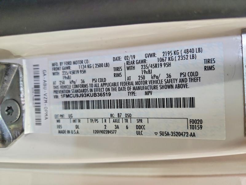 Aukcja sprzedaży 2019 Ford Escape, vin: 1FMCU9J93KUB36519, numer aukcji: 53097566