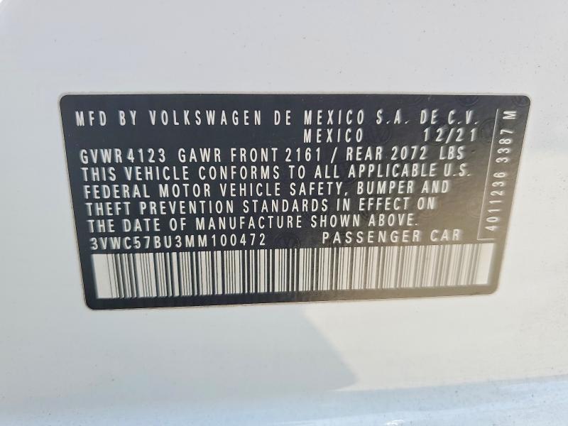 Aukcja sprzedaży 2021 Volkswagen Jetta, vin: 3VWC57BU3MM100472, numer aukcji: 53666726