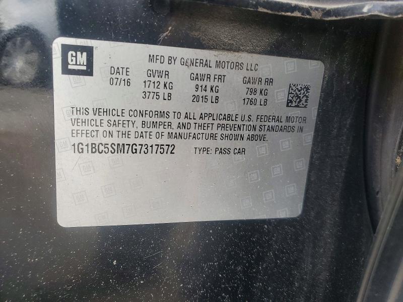 Продаж на аукціоні авто 2016 Chevrolet Cruze, vin: 1G1BC5SM7G7317572, номер лоту: 55140396