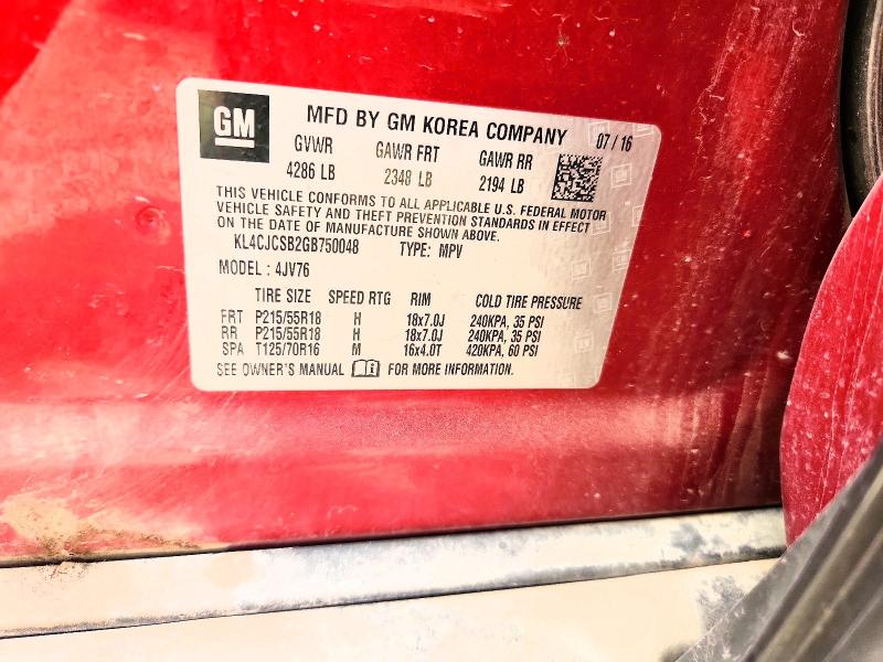 2016 Buick Encore მანქანა იყიდება აუქციონზე, vin: KL4CJCSB2GB750048, აუქციონის ნომერი: 54592246