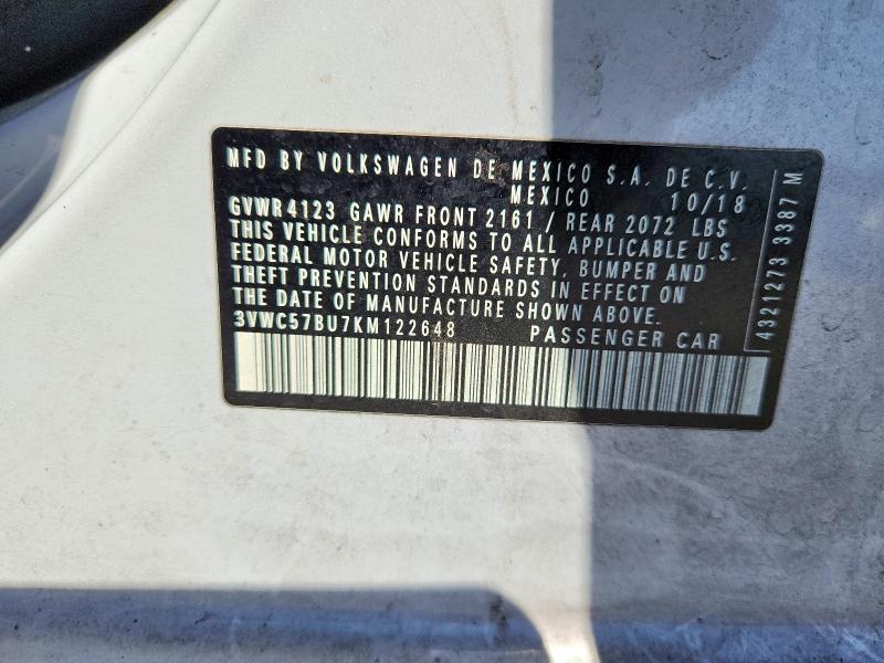 Auction sale of the 2019 Volkswagen Jetta, vin: 3VWC57BU7KM122648, lot number: 52728356