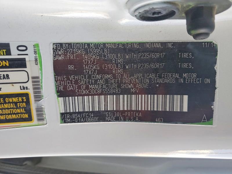 Продажа на аукционе авто 2015 Toyota Sienna, vin: 5TDKK3DC8FS558483, номер лота: 48571796