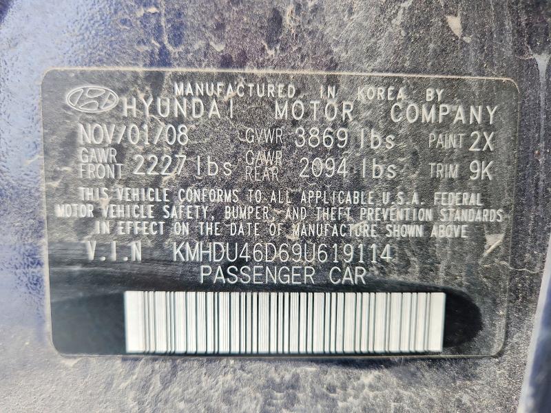 2009 Hyundai Elantra მანქანა იყიდება აუქციონზე, vin: KMHDU46D69U619114, აუქციონის ნომერი: 54994606