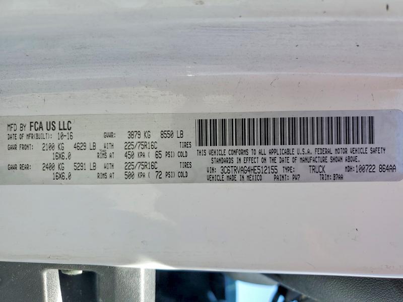 2017 Ram Promaster 1500 მანქანა იყიდება აუქციონზე, vin: 3C6TRVAG4HE512155, აუქციონის ნომერი: 54279746