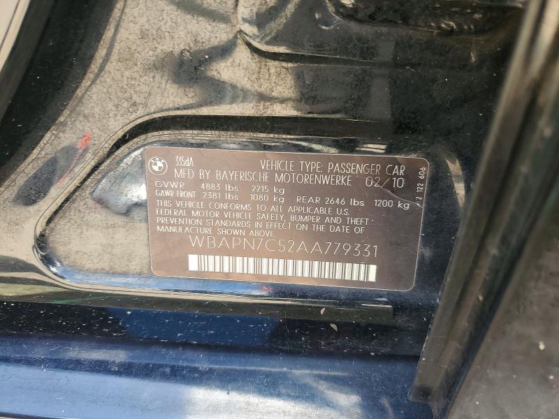 2010 Bmw 335 მანქანა იყიდება აუქციონზე, vin: WBAPN7C52AA779331, აუქციონის ნომერი: 54620916