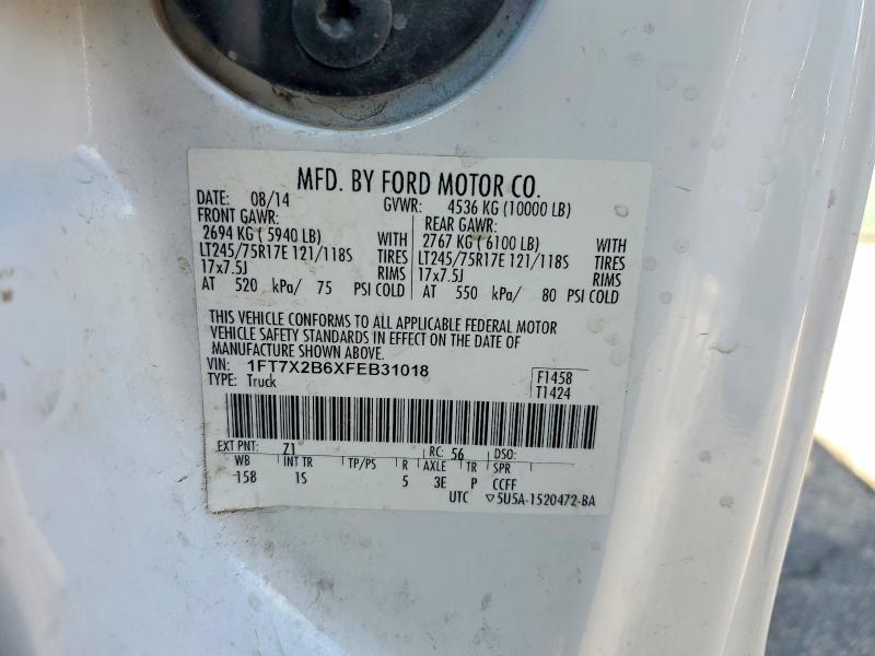 53042596 :رقم المزاد ، 1FT7X2B6XFEB31018 vin ، 2015 Ford F250 مزاد بيع