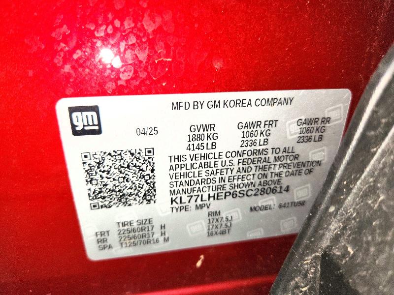 55013436 :رقم المزاد ، KL77LHEP6SC280614 vin ، 2025 Chevrolet Trax مزاد بيع