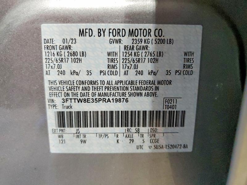 2023 Ford Maverick მანქანა იყიდება აუქციონზე, vin: 3FTTW8E35PRA19876, აუქციონის ნომერი: 52649156