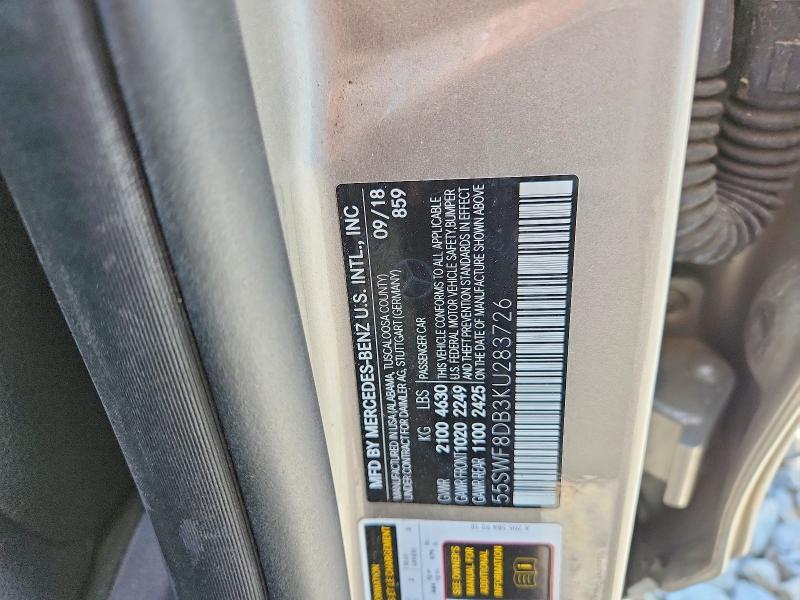 Продажа на аукционе авто 2019 Mercedes-benz C, vin: 55SWF8DB3KU283726, номер лота: 52211816
