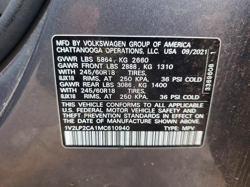 54018476 :رقم المزاد ، 1V2LP2CA1MC610940 vin ، 2021 Volkswagen Atlas مزاد بيع