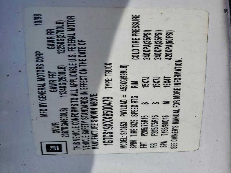 Aukcja sprzedaży 1999 Gmc Sonoma, vin: 1GTCS19XXX8500479, numer aukcji: 53074906
