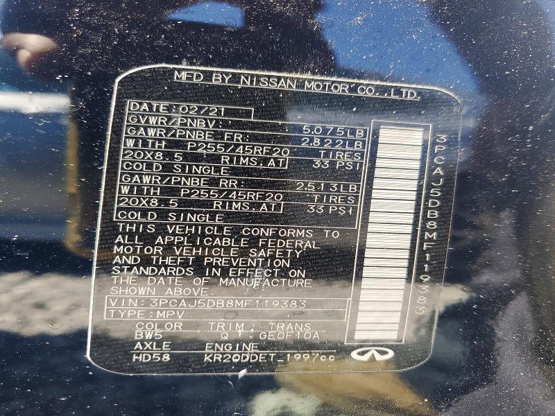 54492996 :رقم المزاد ، 3PCAJ5DB8MF119383 vin ، 2021 Infiniti Qx50 مزاد بيع