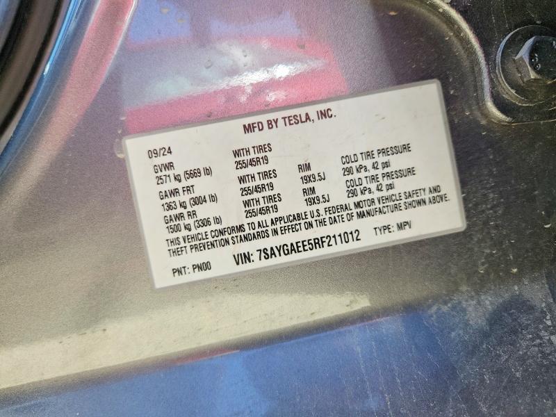 Продажа на аукционе авто 2024 Tesla Model Y, vin: 7SAYGAEE5RF211012, номер лота: 52962866