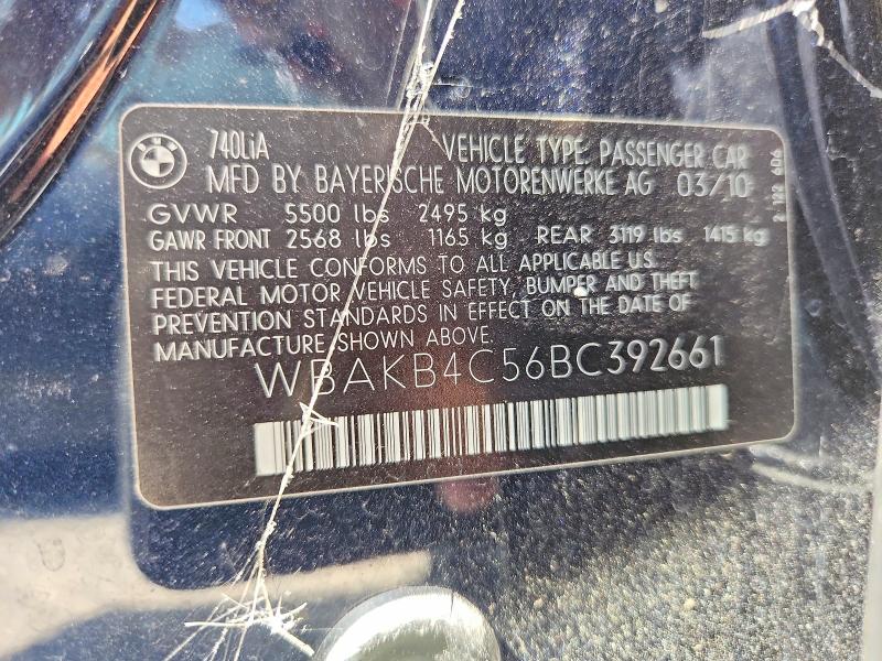 53655426 :رقم المزاد ، WBAKB4C56BC392661 vin ، 2011 Bmw 740 مزاد بيع
