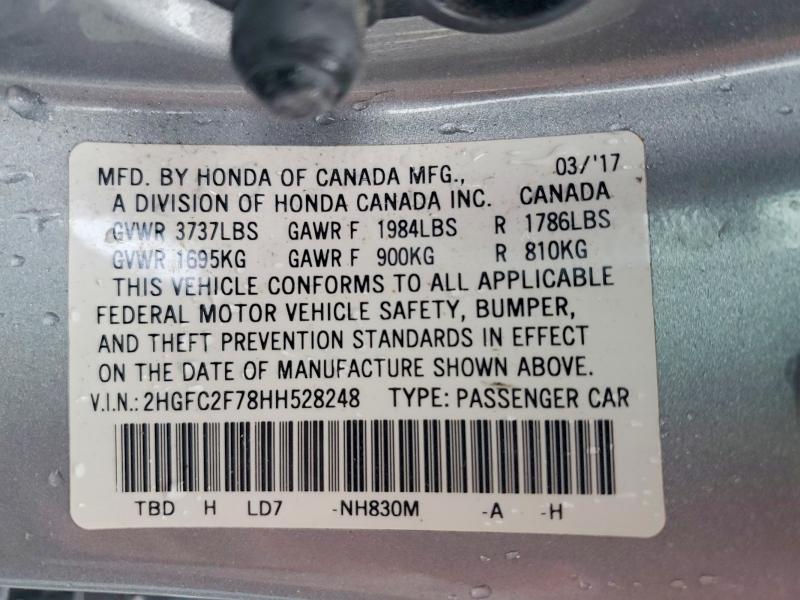 Продаж на аукціоні авто 2017 Honda Civic, vin: 2HGFC2F78HH528248, номер лоту: 54188406