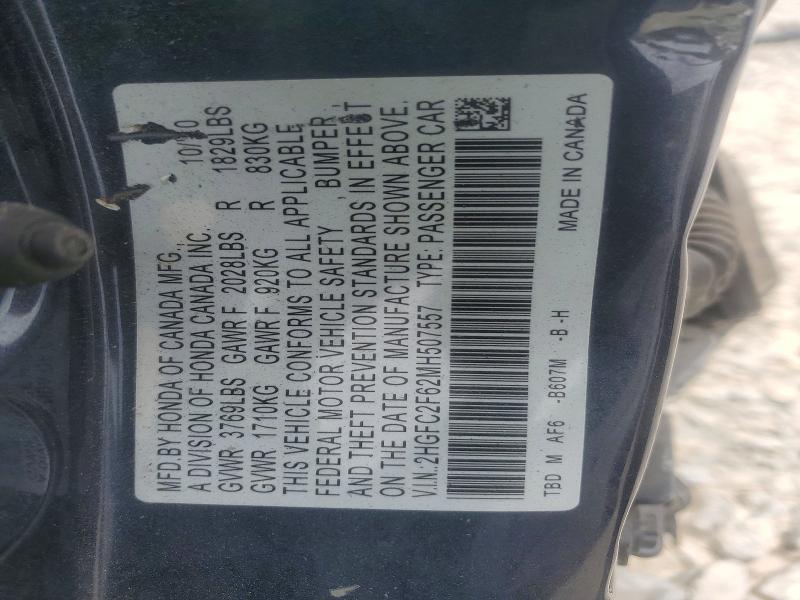 52057036 :رقم المزاد ، 2HGFC2F62MH507557 vin ، 2021 Honda Civic مزاد بيع