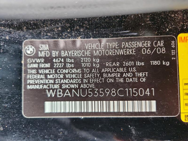 Продажа на аукционе авто 2008 Bmw 528, vin: WBANU53598C115041, номер лота: 53294706