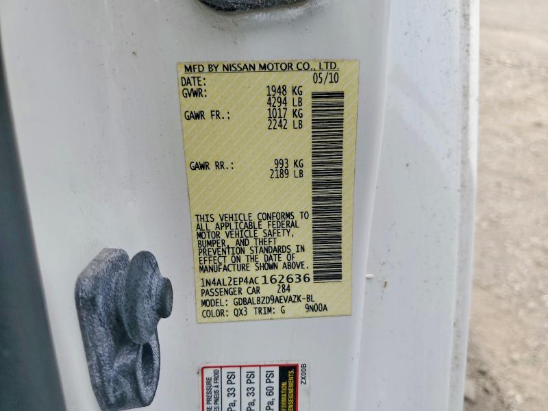 2010 Nissan Altima მანქანა იყიდება აუქციონზე, vin: 1N4AL2EP4AC162636, აუქციონის ნომერი: 54466116