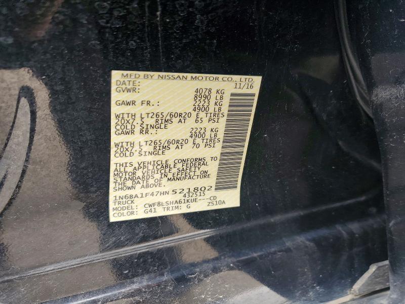 Aukcja sprzedaży 2017 Nissan Titan Xd, vin: 1N6BA1F47HN521802, numer aukcji: 54653796
