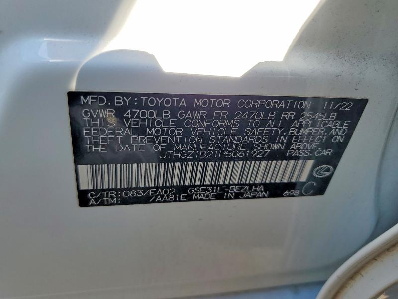 53845136 :رقم المزاد ، JTHGZ1B21P5061927 vin ، 2023 Lexus Is 350 مزاد بيع