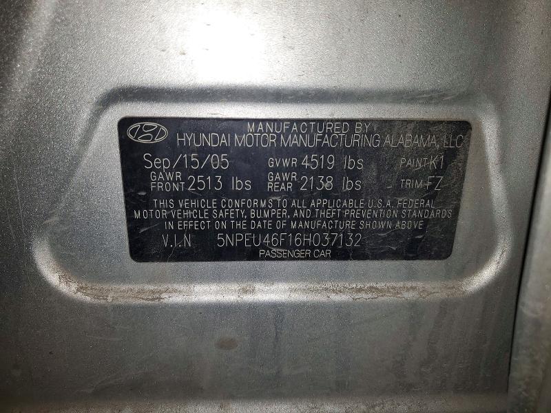 Aukcja sprzedaży 2006 Hyundai Sonata, vin: 5NPEU46F16H037132, numer aukcji: 54024706