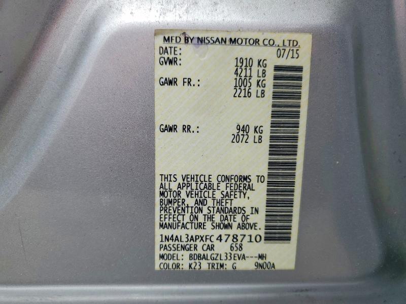 Aukcja sprzedaży 2015 Nissan Altima, vin: 1N4AL3APXFC478710, numer aukcji: 52860916