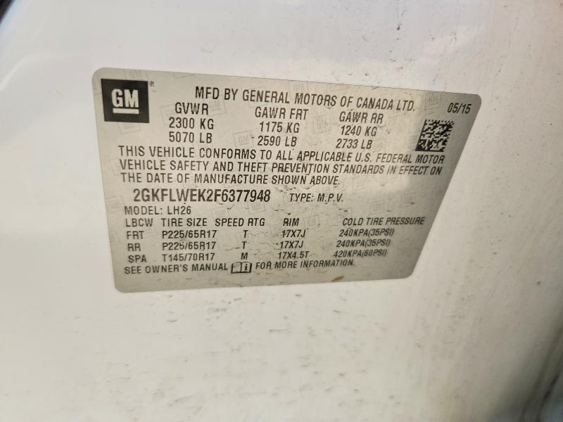 Aukcja sprzedaży 2015 Gmc Terrain, vin: 2GKFLWEK2F6377948, numer aukcji: 55489326