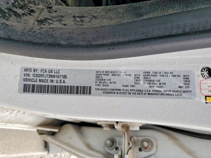 53098426 :رقم المزاد ، 1C6SRFJT8NN167105 vin ، 2022 Ram 1500 مزاد بيع