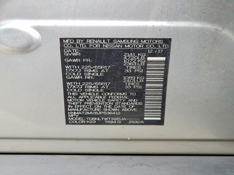 2018 Nissan Rogue მანქანა იყიდება აუქციონზე, vin: KNMAT2MV8JP536412, აუქციონის ნომერი: 55503856