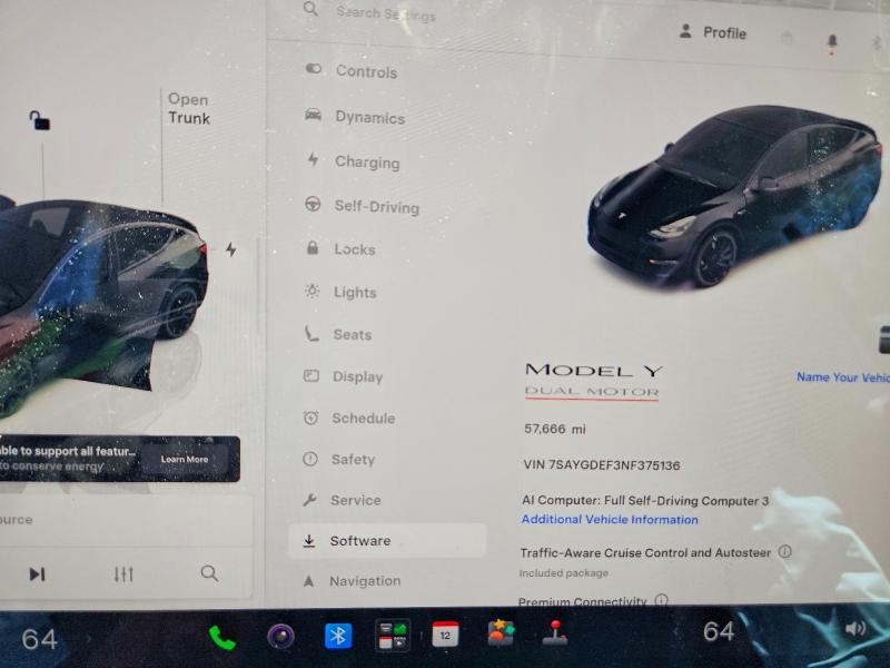 53346976 :رقم المزاد ، 7SAYGDEF3NF375136 vin ، 2022 Tesla Model Y مزاد بيع