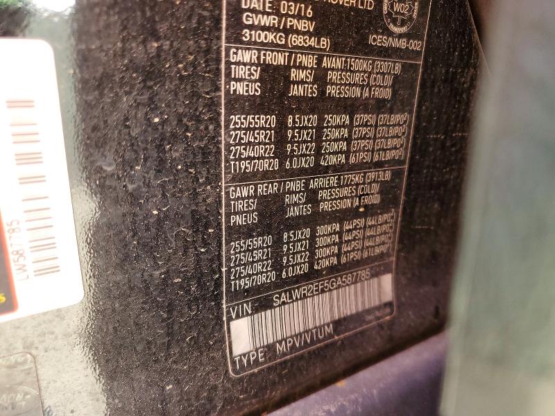 Auction sale of the 2016 Land Rover Range Rover Sport, vin: SALWR2EF5GA587785, lot number: 53105396