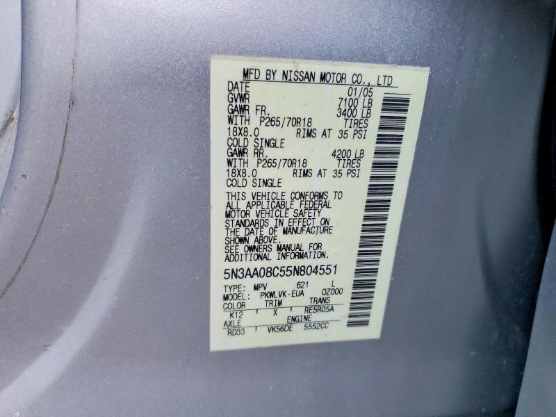 Aukcja sprzedaży 2005 Infiniti Qx56, vin: 5N3AA08C55N804551, numer aukcji: 52712886