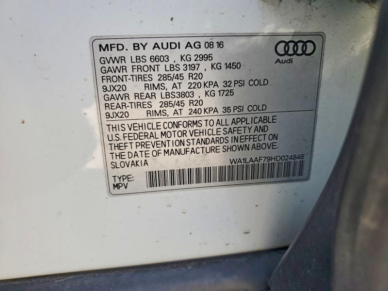 2017 Audi Q7 მანქანა იყიდება აუქციონზე, vin: WA1LAAF79HD024848, აუქციონის ნომერი: 52348946