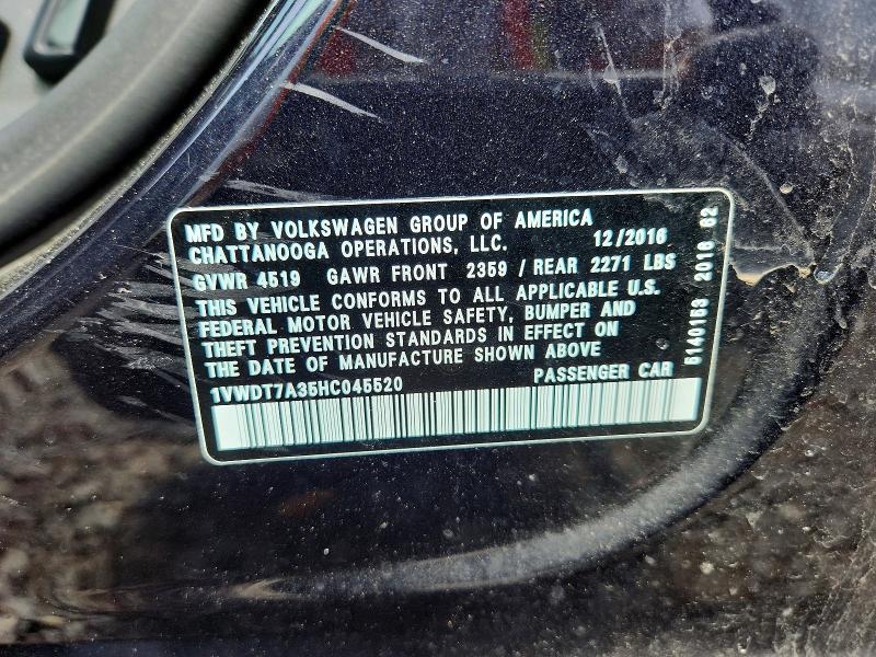 Продажа на аукционе авто 2017 Volkswagen Passat, vin: 1VWDT7A35HC045520, номер лота: 54841536