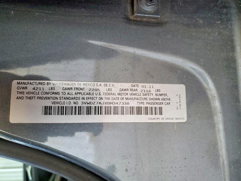 52063896 :رقم المزاد ، 3VWDZ7AJXBM347338 vin ، 2011 Volkswagen Jetta مزاد بيع