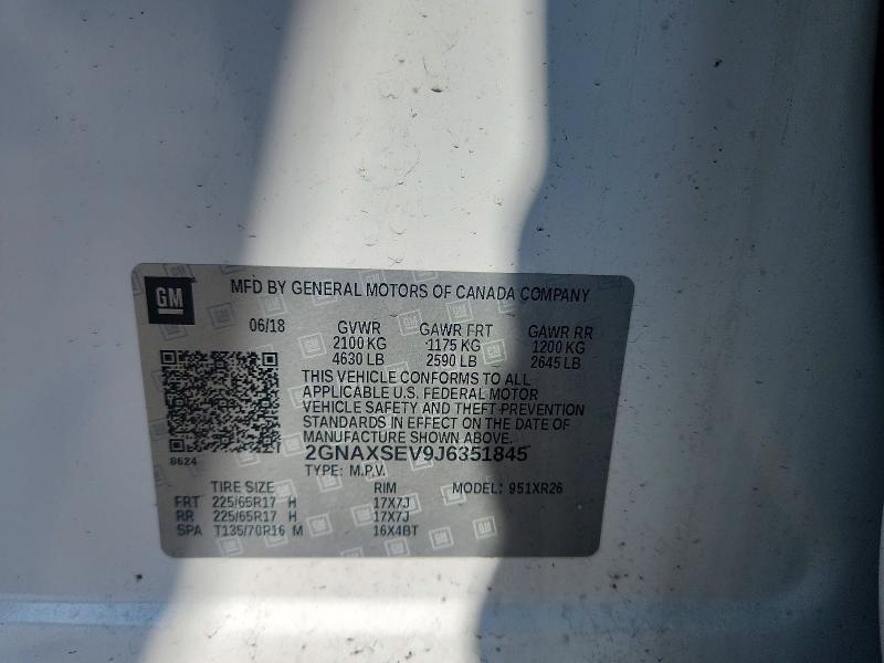 2018 Chevrolet Equinox მანქანა იყიდება აუქციონზე, vin: 2GNAXSEV9J6351845, აუქციონის ნომერი: 52675416