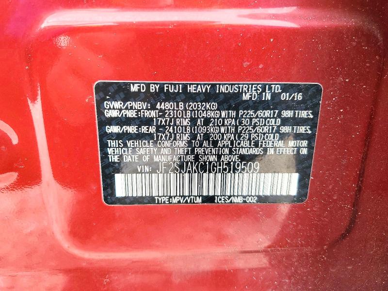 Aukcja sprzedaży 2016 Subaru Forester, vin: JF2SJAKC1GH519509, numer aukcji: 52545256