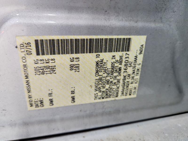 2017 Nissan Maxima მანქანა იყიდება აუქციონზე, vin: 1N4AA6AP8HC368037, აუქციონის ნომერი: 54086986