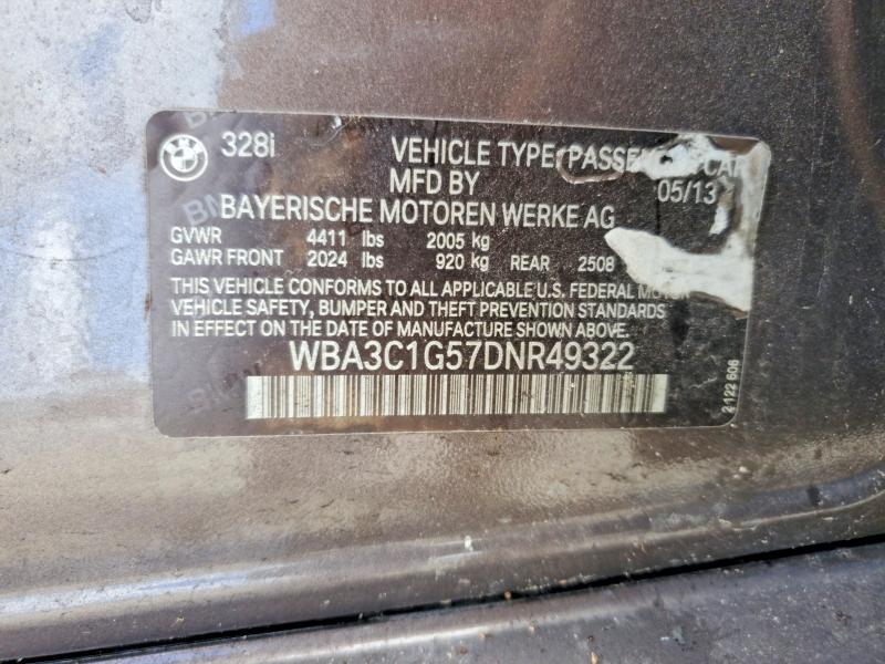 2013 Bmw 328 მანქანა იყიდება აუქციონზე, vin: WBA3C1G57DNR49322, აუქციონის ნომერი: 54246866
