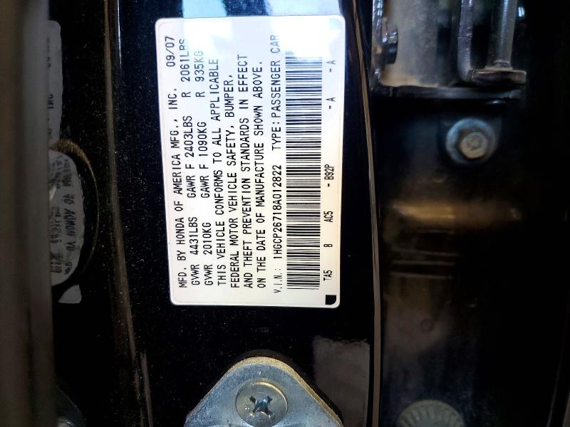 52833656 :رقم المزاد ، 1HGCP26718A012822 vin ، 2008 Honda Accord مزاد بيع
