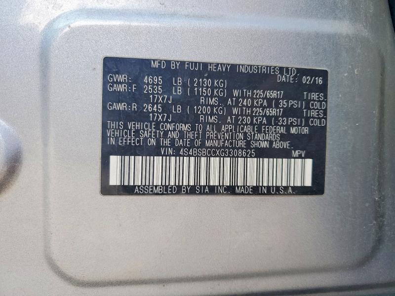 53072006 :رقم المزاد ، 4S4BSBCCXG3308625 vin ، 2016 Subaru Outback مزاد بيع