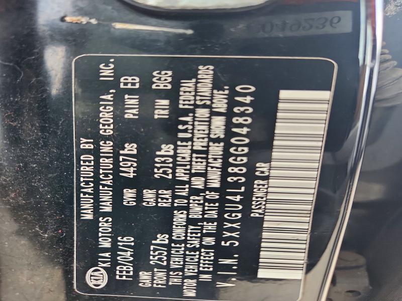 54876696 :رقم المزاد ، 5XXGU4L38GG048340 vin ، 2016 Kia Optima مزاد بيع