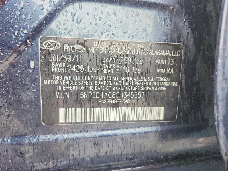 53155706 :رقم المزاد ، 5NPEB4AC8CH345557 vin ، 2012 Hyundai Sonata مزاد بيع
