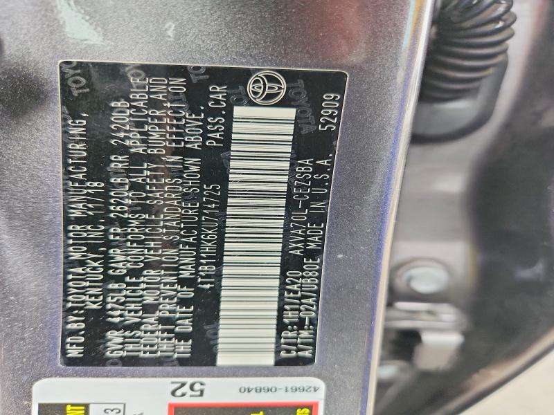 Aukcja sprzedaży 2019 Toyota Camry, vin: 4T1B11HK6KU714725, numer aukcji: 55091886