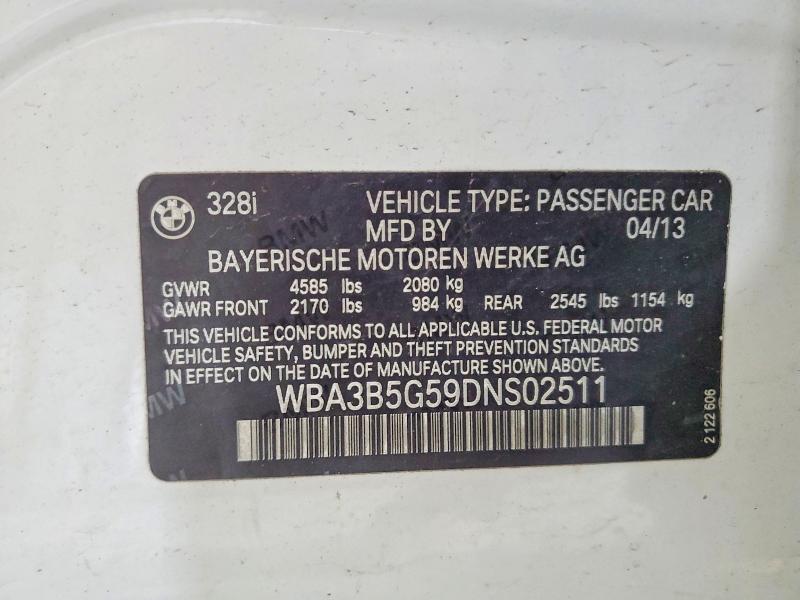 2013 Bmw 328 მანქანა იყიდება აუქციონზე, vin: WBA3B5G59DNS02511, აუქციონის ნომერი: 52882756