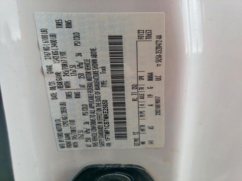 Aukcja sprzedaży 2021 Ford F150, vin: 1FTMF1CB7MKE25650, numer aukcji: 53695336