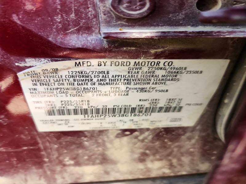 Продажа на аукционе авто 2008 Ford Taurus, vin: 1FAHP25W38G186701, номер лота: 53237846