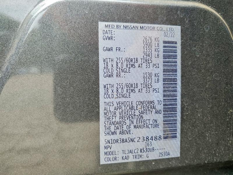 Продаж на аукціоні авто 2022 Nissan Pathfinder, vin: 5N1DR3BA5NC238488, номер лоту: 52052496