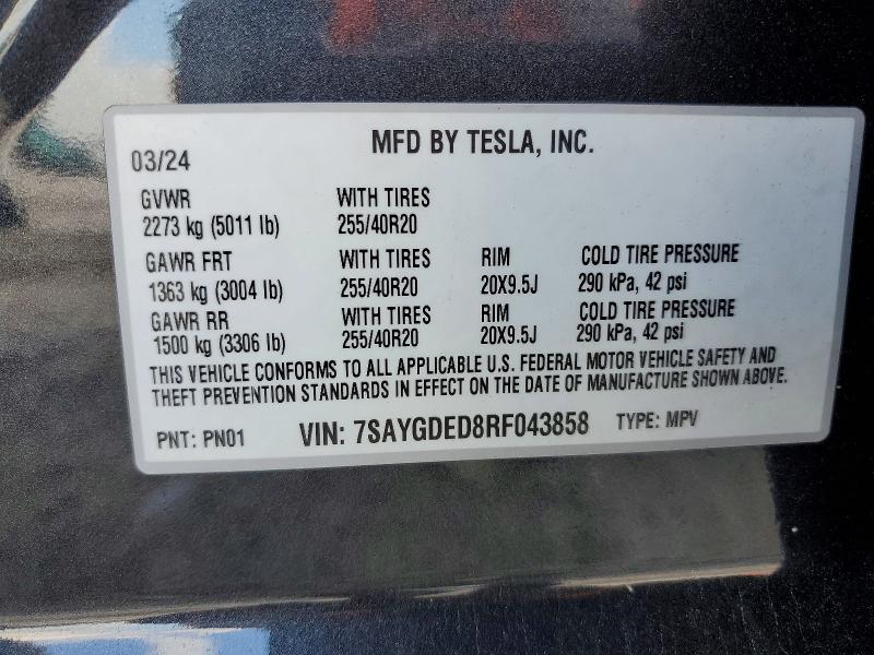 Aukcja sprzedaży 2024 Tesla Model Y, vin: 7SAYGDED8RF043858, numer aukcji: 54020726