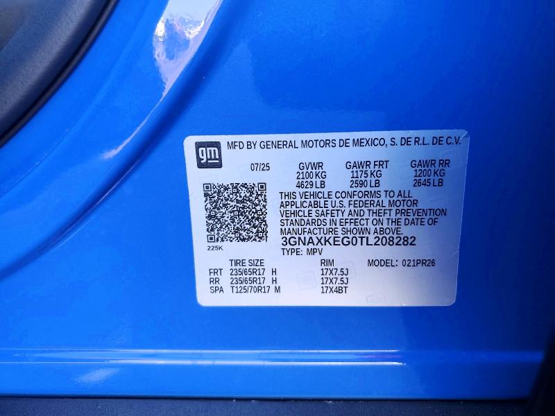 2026 Chevrolet Equinox მანქანა იყიდება აუქციონზე, vin: 3GNAXKEG0TL208282, აუქციონის ნომერი: 53718796